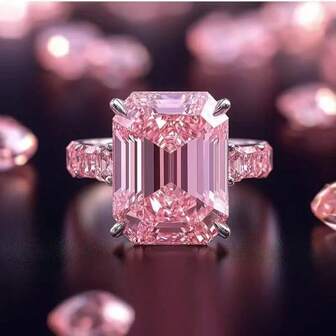 Elegant Luxury Romantic Princess Engagement Ring With Dazzling Pink Square Synthetic Cubic Zirconia, Fashionable Women's Engagement Ring For Daily, Party, Festival Gift