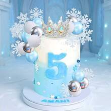 LaVenty Snowflake Balls Cake Toppers Frozen Princess Cake Decoration Tiara Crown Birthday Decoration For Birthday Boho Party Supplies - Multicolor - View 5