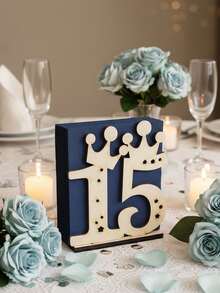 12 Servilleteros Numero 15 con Corona de MDF - Camel - Ver 1