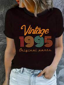 Summer Casual Fashion Women's Vintage 1995 Letter Print Women's T-Shirt - màu đen - Xem 1