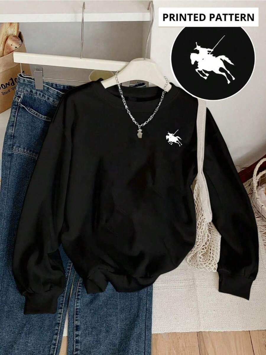 Sudadera Con Cuello Redondo Y Manga Larga Con Estampado Tipo Marga Diseñador Logo, Sudadera Unisex Estampada Para Hombre Y Mujer Ideal Para Uso Diario, Para Todo El Año. - Negro - Ver 1