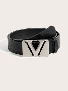 1pc Unisex Floral Print Solid Color Casual Retro Party Palace Style Street Punk PU Leather V-Buckle Peony Pattern Leather Casual Versatile Belt, Suitable For All Seasons