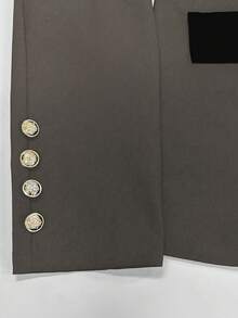 1 Set Women's Suit Jacket And Pants, Button Closure - Gray-black - View 4