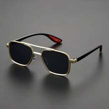 1 Piece Of Men's Vintage Geometric Frame Glasses, Fashion Accessory. - 金色框灰色鏡片 - 查看 12
