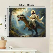 1PC Paint By Number Kits, Jesus Riding A Dinosaur - Dinosaur Themed Religious Art - Wall Decor For Home, Cafe, Office, Living Room - Combines Religious And Dinosaur Elements In An Interesting Way - Ideal For Fashion & Dinosaur Lovers - DIY Painting Kit For Adults Beginners - Acrylic Paint By Numbers With Canvas & Brushes, Complete Art Sets For Home Wall Decor, Living Room, Bedroom, Office(Frameless) - 24色 - 查看 3
