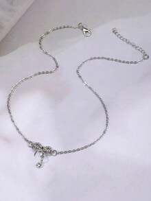 Stylish Rhinestone Bowknot Pendant Necklace, Delicate Clavicle Chain, Minimalist Design, Versatile Jewelry Gift For Her, Valentine's Day Present,Mom,Mother,Mother's Day,Gift - 銀級 2 - 查看 6