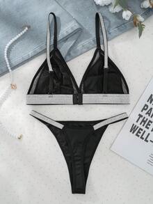 2pcs Women's Heart Print Casual Comfortable Bra And Panty Set