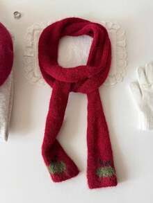 1pc Design Slightly Rolled Edge Thin Scarf Fashion Wear Long Versatile Scarf Thin Narrow For Dress - Red - View 2