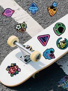 55Pcs Neon Stickers Astronaut Decor Neon Party Decorations Spaceship Stickers Neon Decor Graffiti Stickers Aesthetic Stickers Vinyl Waterproof Stickers For Journaling Computer Scrapbook Luggage Water Bottle Phone - Multicolor - View 4