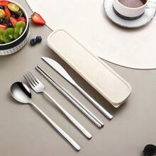 1 Set Portable Plastic Striped Cutlery Set, Camping Tableware, Reusable Spoon & Fork Set With Storage Box, Suitable For Picnics & Daily Use,Kitchen,Christmas Gift Back To School,School Supplies - Nhiều màu - Xem 13