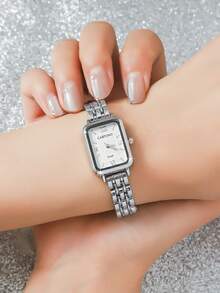 1pc Classic Minimalist Square Bicolor Gold & Silver Rhinestone Women's Watch, Suitable For Daily, Date, Back To School, Party, Birthday Gift