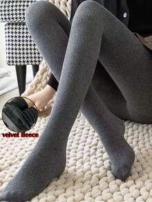 1pc Vertical Striped Tights, Women's Thick High Waist Warm Tights For Autumn/Winter, Cozy