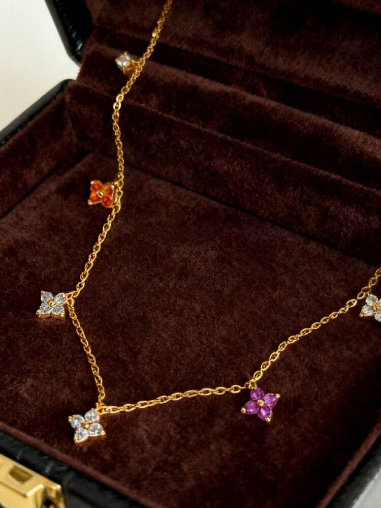 Newsoul 1pc Elegant Zirconia Tassel Necklace, S925 Sterling Silver Tassel Necklace, Exquisite Jewelry Gift For Women, Suitable For Party, Wedding, Daily Wear - Color Four-leaf Clover 1 - View 8