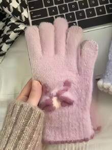 1 Pair Korean Style Winter Bowknot Pattern Five-Finger Women's Casual Versatile Gloves, Touchscreen Compatible For Gaming, Suitable For Daily Commute And Sports - Multicolor - View 14
