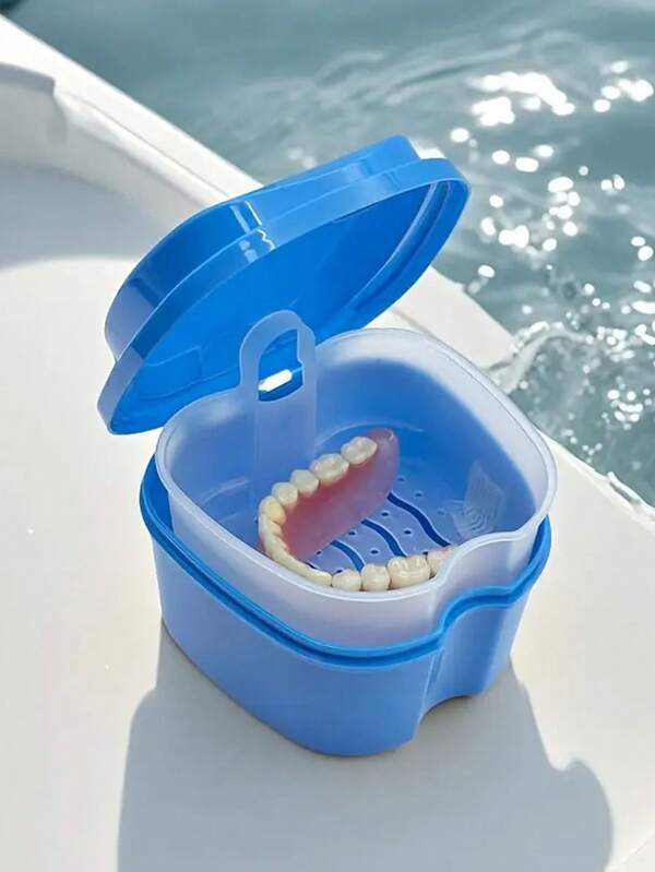 Caja de almacenamiento de dentaduras de plástico con forma de manzana, estuche de limpieza de dentaduras con red de filtro, estuche de almacenamiento de dentaduras de varios colores, portátil, para el hogar, viajes, baño diario, dormitorio, contenedor protésico, caja de remojo de dentaduras, tanque de remojo de dentaduras, estuche de retención dental, idea de regalo para vacaciones