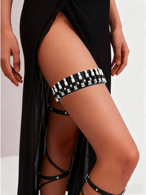 1PC Adjustable Bullet Decor Leg Band - Y2K Punk Style Harness Belt For Night Out, Beach, Festive, Party