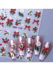 5D立体浮雕圣诞美甲贴纸 - 雪人、圣诞树和雪花图案 | 哑光效果，自粘节日美甲贴纸，圣诞美甲 - 彩色 - 查看 10