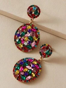 Imoli Random Color Rhinestone Oval Drop Earrings - Multicolor - View 2