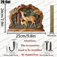 2D 平面 1 件，鹿的家庭，木制钥匙扣，带家用钥匙钩，带四个金属挂钩（7.9x9.8 英寸 20x25 厘米）适用于墙壁、入口、房间、车库、花园、厨房装饰，四季家居装饰 - 彩色 - 查看 4