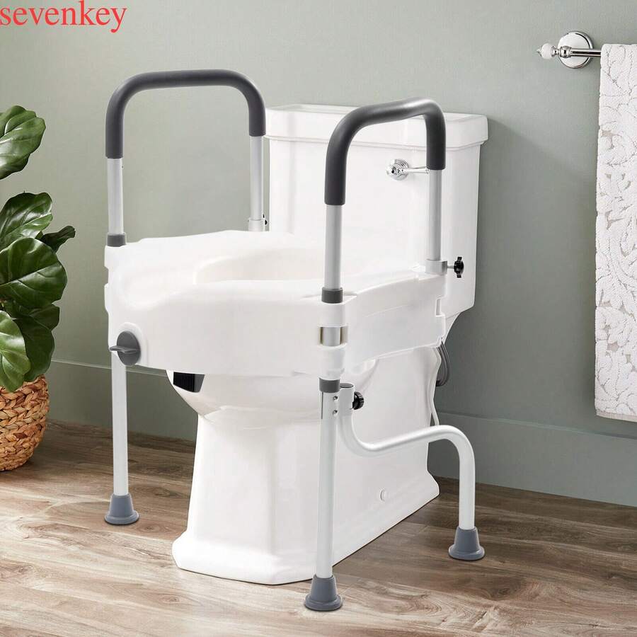 OUKANING Adjustable Standing Frame Toilet Seat Raiser For Elder Safety & Disable With Arm - Default - View 1