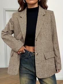 大码女式优雅西装外套 - 休闲办公装 - 棕色 - 查看 1