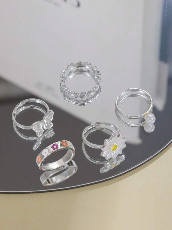 5pcs/Set Open Ring, Minimalist Ring, Vintage Thick Ring, Wholesale Jewelry Accessories, Girl Rings