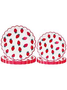 10pcs/20pcs/50pcs Strawberry Scalloped Tableware Set Pink Red Strawberry Flower Disposable Plates Floral Shaped 7 Inch Cake Plates 9 Inch Dinner Plates For Spring Summer Fruit Babe Shower Party Table Supplies - Multicolor - View 6