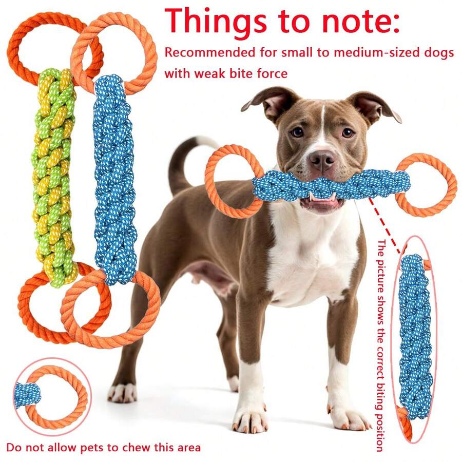 1pc Heavy-Duty Chewproof Dog Rope Toy - Bite-Resistant Dental Cleaning Rope With Double Handle Knot, Tough Chew Toy For Aggressive Chewers, Interactive Tug-Of-War Game, Compatible With All Dog Breeds (Orange/Blue) - Ideal Puppy Teething Toy, Rope Dog Toy Recommended For Small And Medium Dogs