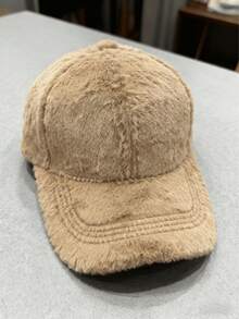 Solid Color Casual Plush Baseball Cap, Winter Korean Version Large Circumference Couple Plush Fashionable Ear Protection Snapback Hat, Soft Fleece - Solid Color Plush Baseball Cap - View 1