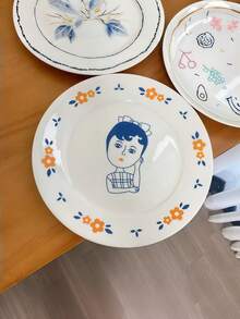 Cartoon Creative Tableware, Minimalist Hand-Painted Household Breakfast Plate, Dessert Plate, Pasta Plate, Ceramic Dish, Serving Platter, Dinnerware - Multicolor - View 4