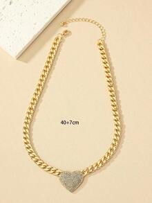 Rhinestone Heart Decor Chain Necklace, A Holiday Gift For Mom, Birthday Gift, Charming Gift - Vàng vàng - Xem 4