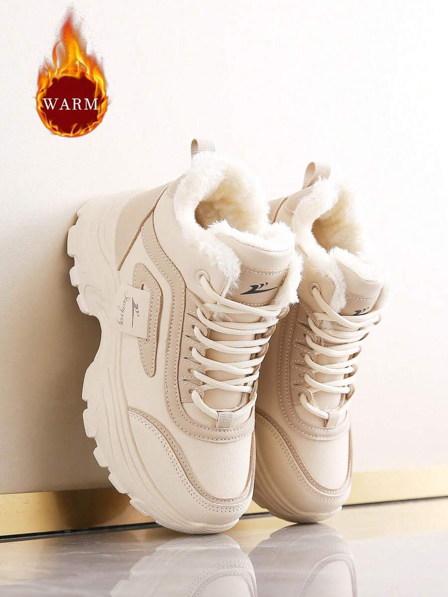 Zapatos de invierno para mujer, ligeros y cómodos, con diseño delicado y forro térmico, suela gruesa y cálida, zapatillas casuales de caña alta para mujer