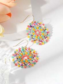 1pair Bohemian Style Colorful Beaded Woven Earrings For Women, Daily Jewelry Accessories - Nhiều màu - Xem 4