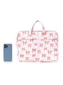 1个时尚粉色丝带图案14英寸笔记本电脑保护套，便携式笔记本电脑包，带顶部提手，绗缝柔软保护套，适合工作、学习、通勤，也是送给女孩的绝佳礼物。笔记本电脑保护套，笔记本电脑包，笔记本电脑保护套，防水旅行必备，男女通用笔记本电脑包，笔记本电脑保护套，笔记本电脑包，笔记本电脑保护套，旅行必备。 - 彩色 - 查看 4