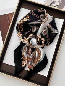 1pc 70*70cm Square Scarf Women Satin Bandana Print Bag Scarves Head Band Fashion Lady Hair Shawl Wrap Female Neckerchief Hijab - 黑白鏈 - 查看 4