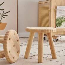 1pc Wooden Round/Square Cookie-Shaped Stool, Suitable For Entryway Shoe Bench, Living Room Decor Shelf, Plant Stand, Multi-Purpose Decoration