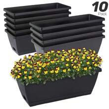 1/10pcs Extra Large Square Resin Planters With Drainage Hole And Tray - Durable, Lightweight Indoor/Outdoor Garden Pots For Vegetables, Flowers | Suitable For Home Balcony Gardening | Black, Light Grey, Garden Planters