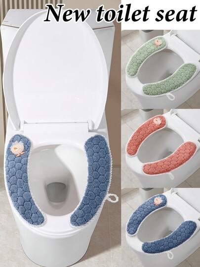 1 Pair Hexagon Pattern Toilet Seat Covers - Soft & Comfortable Bathroom Mats, Washable, All Season, Protect Toilet Seat, Enhance Hygiene, Decorative Design Suitable For Elderly, Kids & Adults, Waterproof & Durable, Modern & Stylish, Anti-Slip, Easy To Clean