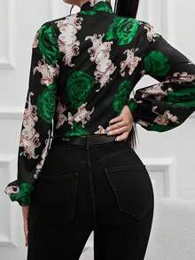Ditsy Floral Long Sleeve Blouse, Fashionable For Commuting Vacation Spring - Multicolor - View 4