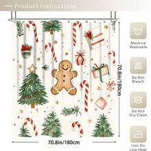 1/3/4pcs Wite Gingerbread For Man Christmas Tree Crutch Candy Shower Curtain Bathroom Set, Waterproof And Wear-Resistant Accessories,With 12 Hooks - Includes Toilet Seat Cover, Bath Mats, And Rugs - Non-Slip Polyester Fabric - Washable - Perfect For Holiday Decor,Home/Bedroom/House/Western Decor, - Multicolor - View 20