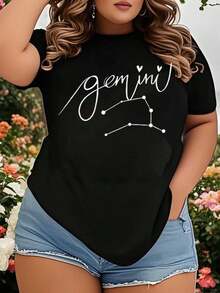 Gemini Zodiac Constellation T-Shirt For Women Plus Size - Black Graphic Tee With Astrology Design, Perfect For Gemini Birthdays, Star Signs Lovers, And Summer Casual Wear - 黑色 - 查看 1