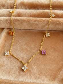 Newsoul 1件优雅锆石流苏项链，S925纯银流苏项链，精致珠宝礼品，适合女性，适合派对、婚礼、日常佩戴 - 彩色四葉草1 - 查看 4