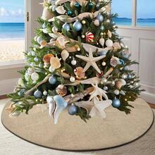 Burlap Chrismtas Tree Skirt, 36 Inches Fall Decorations Tree Ornaments, Linen Farmhouse Rustic Tree Boho Thanksgiving Day Xmas Tree Decor
