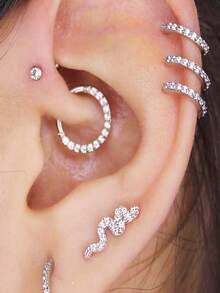 1 chiếc khuyên tai và khuyên mũi bằng đá Cubic Zirconia mặt trước - Bạc - Xem 6