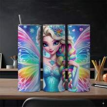 FAMILY UP Frozen 20oz Stainless Steel Tumbler With Straw - Insulated Travel Mug,  - , Rust Resistant, Vibrant Blue & Pink Wings Design, Perfect For Camping, Dining, And Relaxing - Officially Licensed, Hand Wash Only, Camping Drinkware | Vibrant Character Design | Durable Drinkware - 1件 - 查看 8