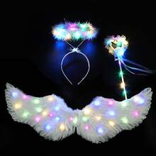 SunnyLisa Angel Wings - Angel Costume For Woman Girls, Light Up Angel Wings And Halo &Wand, Angel Accessories Set Halloween
