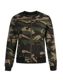 Plus Size Camouflage Casual Zip-Up Long Sleeve Jacket Spring Vacation - Army Green - View 4