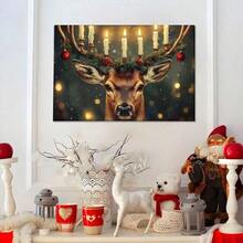 1pc Framed Christmas Canvas Poster,Festive Reindeer Print, Christmas Candle Antler Decor, Unique Holiday Wall Art Canvas Painting For Living Room Corridor Christmas Home Decor, Holiday Room Decor, Winter Room Decor, Ideal Gift For Christmas, Ready To Hang, For Christmas/ Christmas Decor, 2D Flat - White - View 3