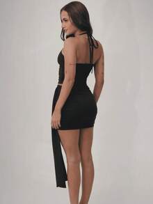 Women's Short Draped Skirt With Side Strap, Gringa Fashion - 黑色 - 查看 2