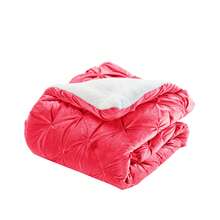 Elegant Comfort Ultra Soft 3pcs Pinch Pleated Pintuck Microsuede Fleece Reversible Sherpa Comforter Set With Shams, Cozy Warm Breathable, Easy Care Quilt Comforter Sets, Full/Queen, King/California King Size Bed For All Seasons, Christmas Decorations Gifts, Cozy Winter Styles, Holiday Décor - 紅色 - 查看 4
